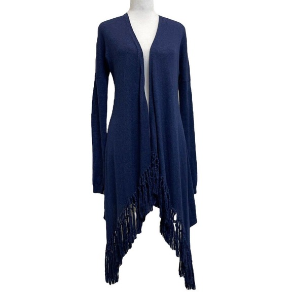 Theory Vesta Cotton & Cashmere Royal Blue Fringe Blanket Cardigan - Picture 1 of 12
